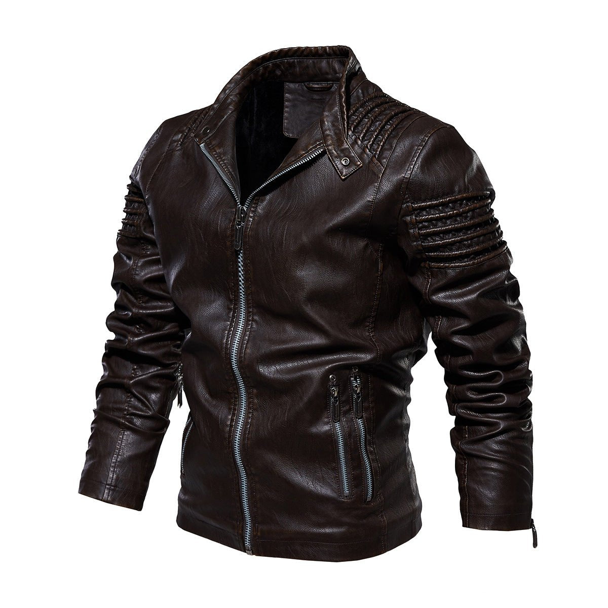 Victor | Herre motorcykel leather jacket strukturerede skuldre lynlås