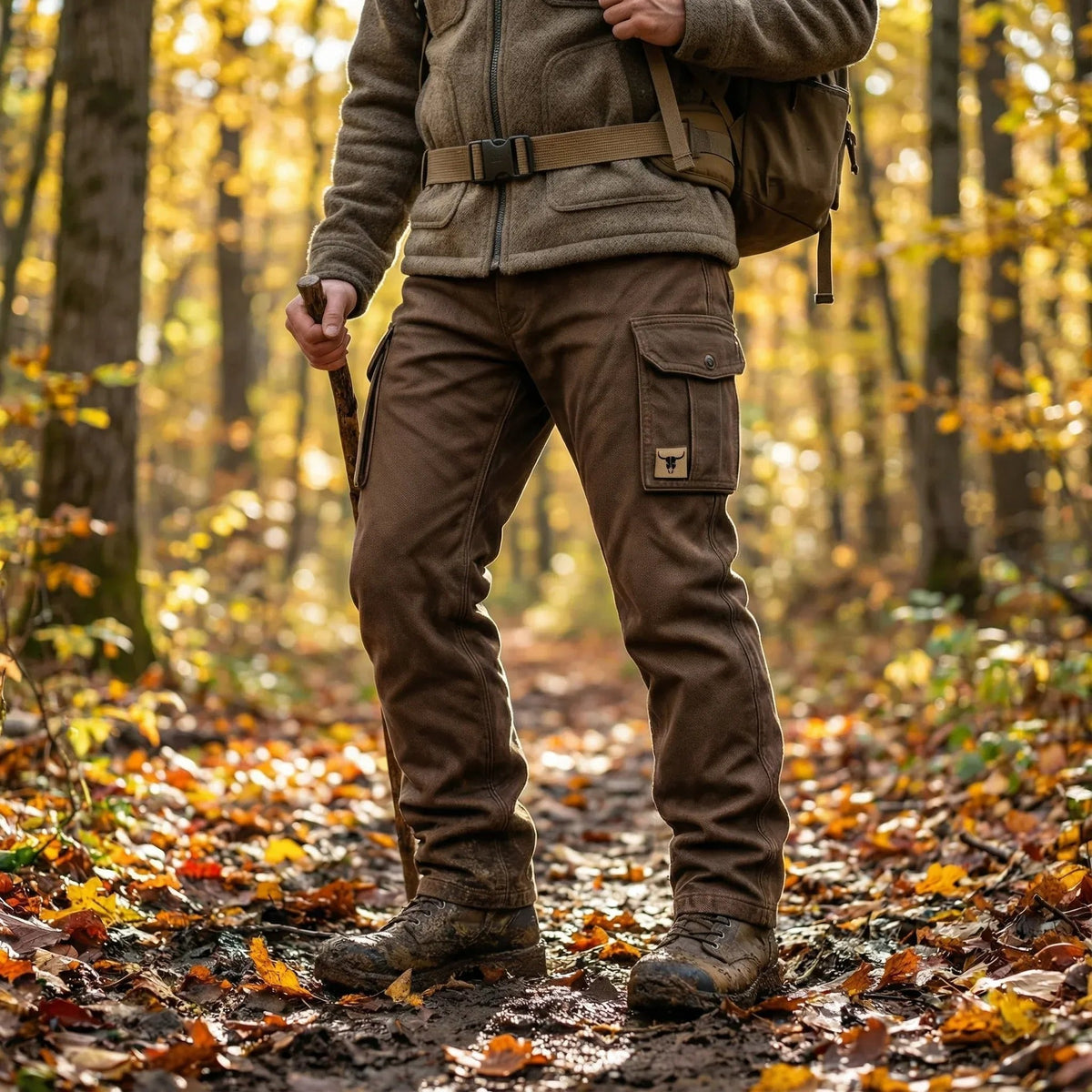 Aksel | Herre Slim-Fit Tapered Cargobukser Sidelommer Bull-Patch