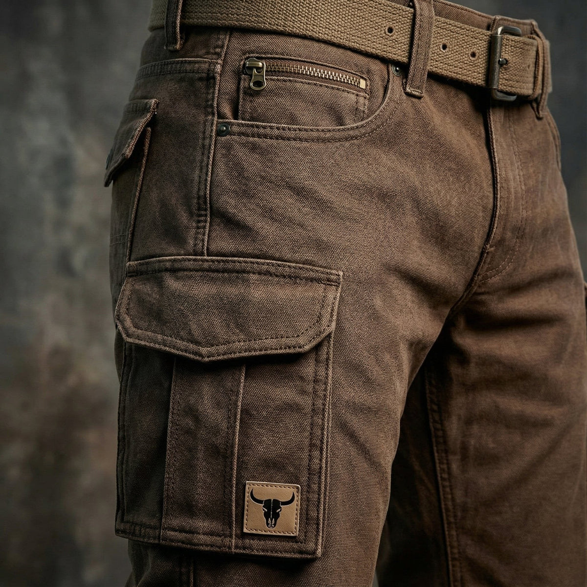 Aksel | Herre Slim-Fit Tapered Cargobukser Sidelommer Bull-Patch