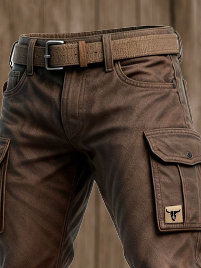 Aksel | Herre Slim-Fit Tapered Cargobukser Sidelommer Bull-Patch