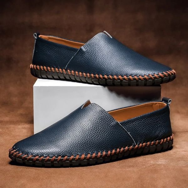 Frederik | Herre Slip-on Pebbled Læder Loafers Kontrastsyning