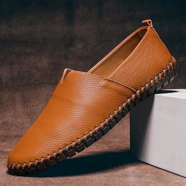 Frederik | Herre Slip-on Pebbled Læder Loafers Kontrastsyning