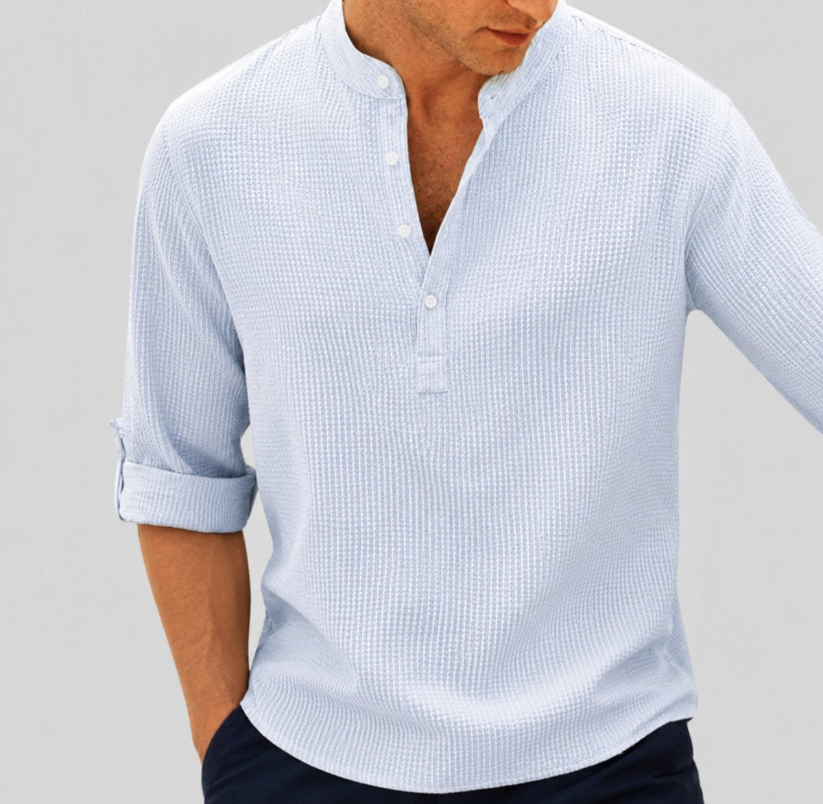Magnus | Herre Stribede Seersucker Henley-Skjorte Langærmet