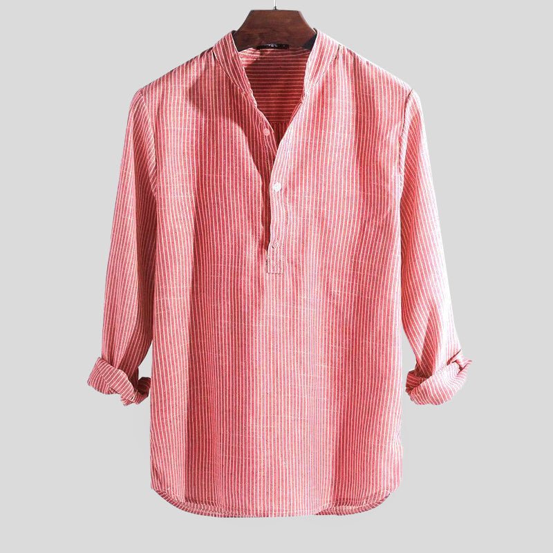 Magnus | Herre Stribede Seersucker Henley-Skjorte Langærmet