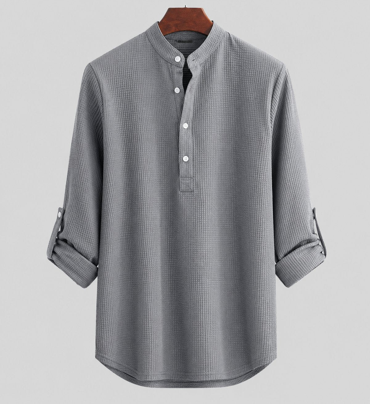Magnus | Herre Stribede Seersucker Henley-Skjorte Langærmet