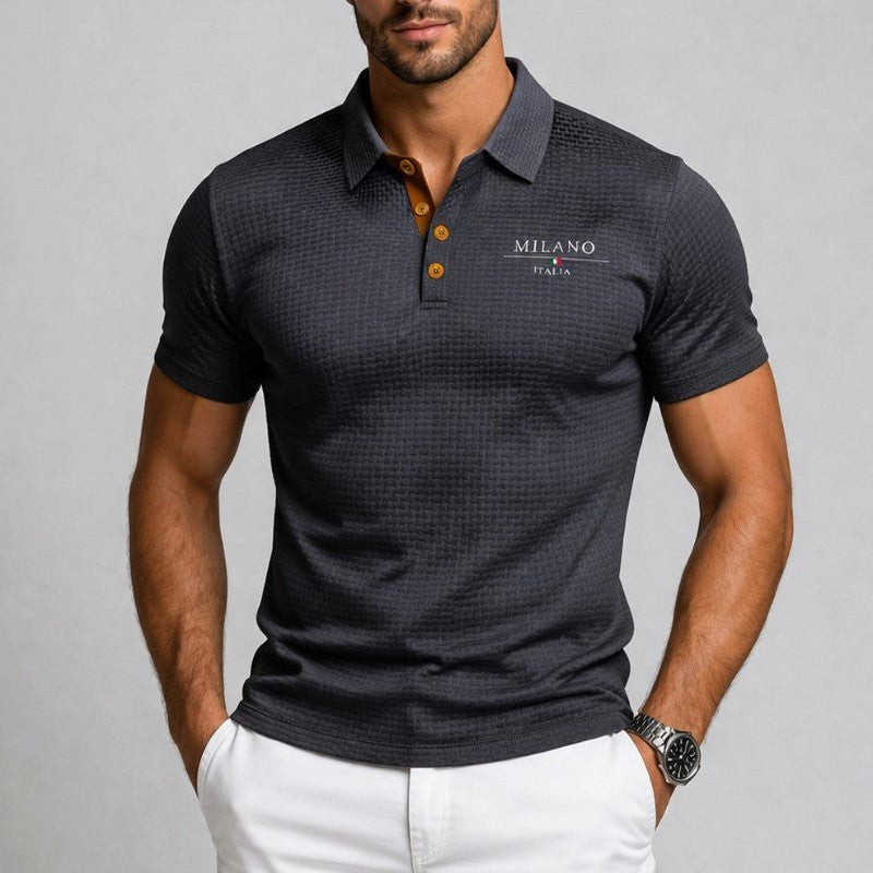 Malthe | Herre Struktureret Polo Shirt Med Kontrast Knapper