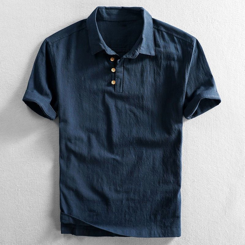 Emil | Herres Boho Kortærmet Linnedskjorte Regular Fit Polokrave