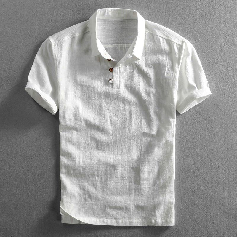 Emil | Herres Boho Kortærmet Linnedskjorte Regular Fit Polokrave