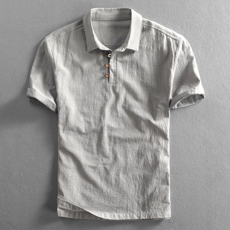 Emil | Herres Boho Kortærmet Linnedskjorte Regular Fit Polokrave