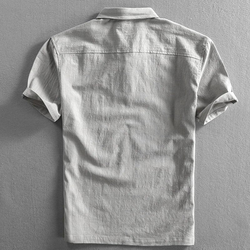Emil | Herres Boho Kortærmet Linnedskjorte Regular Fit Polokrave
