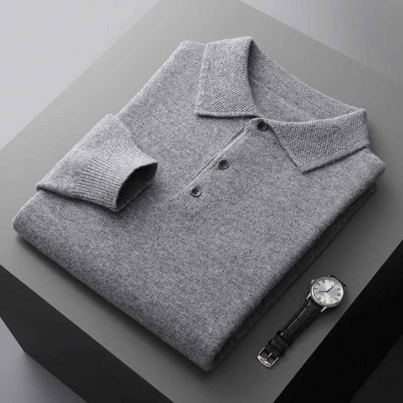 Henrik | Herres Langærmet Regular-Fit Strikket Polo Sweater