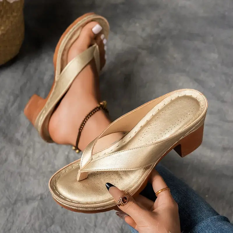 Clara | Dame Elegant Lav Hæl Flip Flop Sandaler