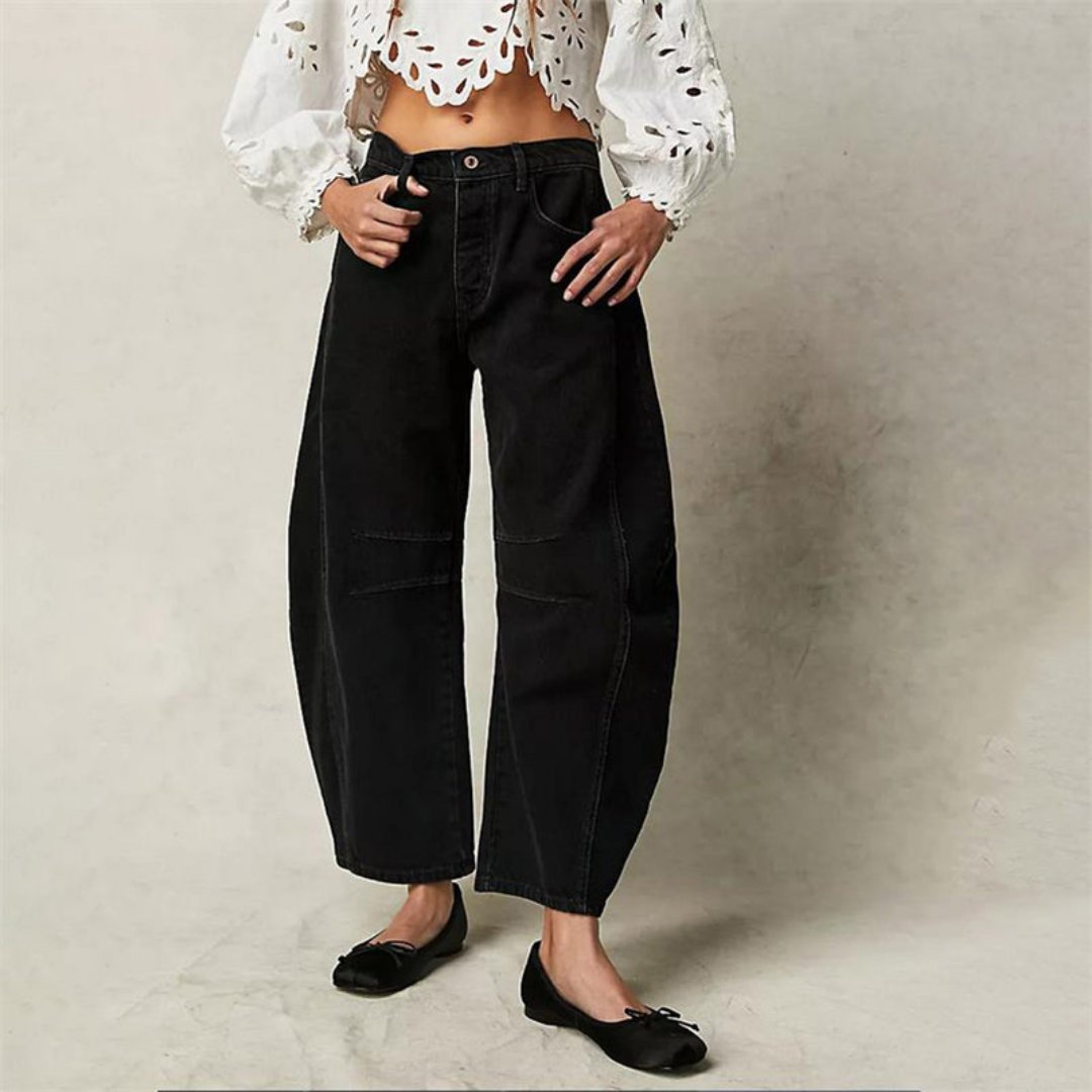 Olivia | Kvinders Cropped Barrel Leg Denim Jeans Mid-Rise