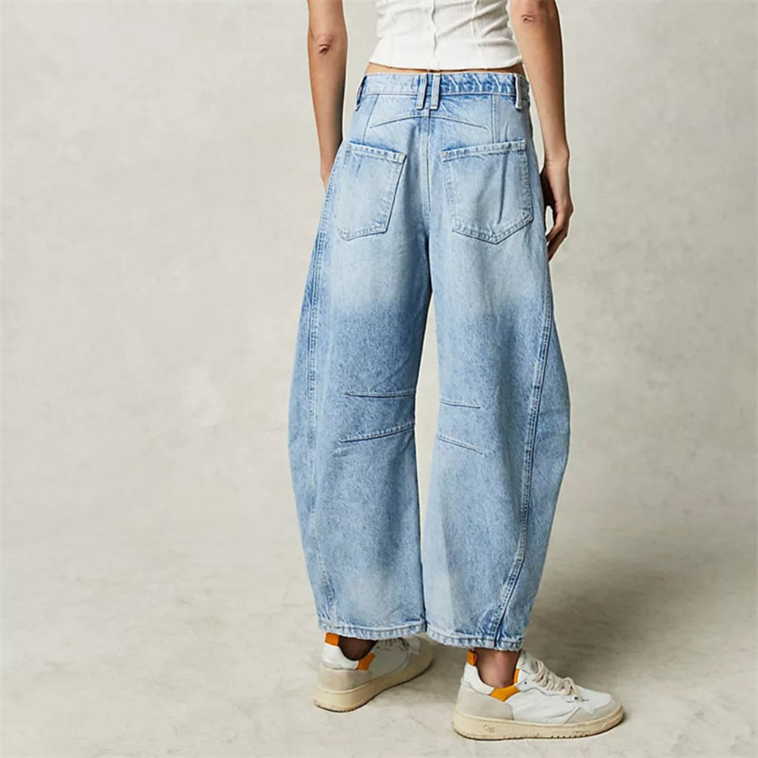 Olivia | Kvinders Cropped Barrel Leg Denim Jeans Mid-Rise