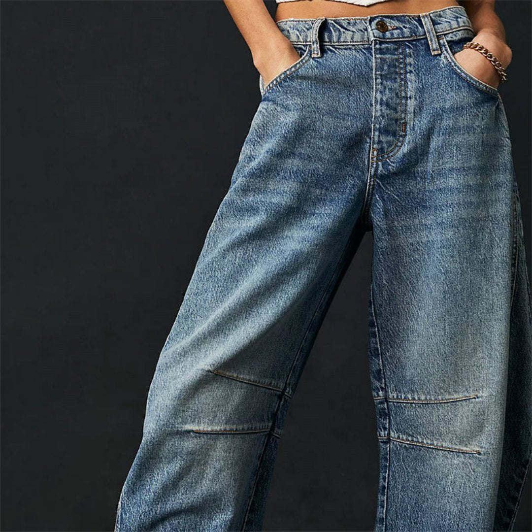 Olivia | Kvinders Cropped Barrel Leg Denim Jeans Mid-Rise