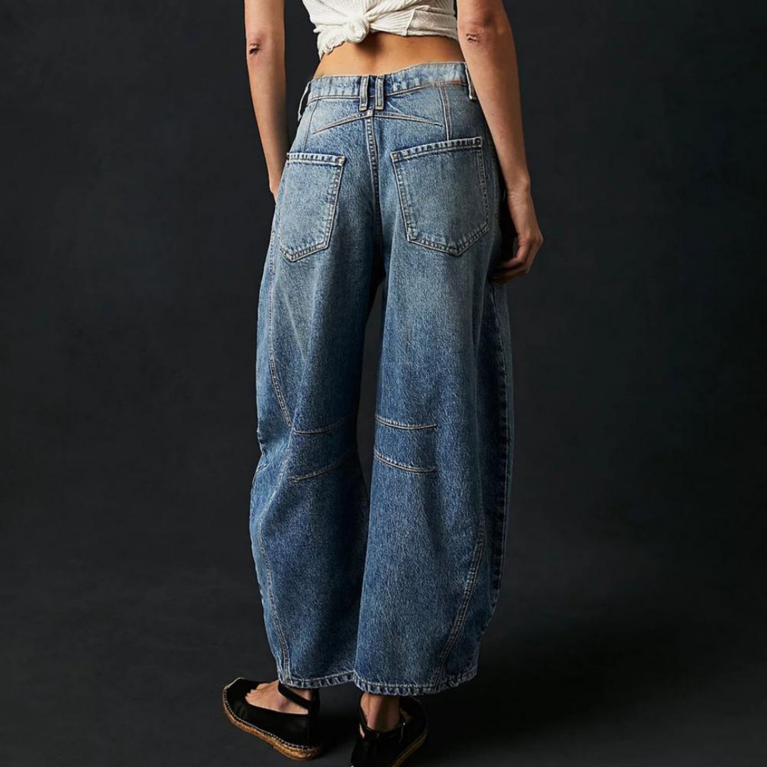 Olivia | Kvinders Cropped Barrel Leg Denim Jeans Mid-Rise