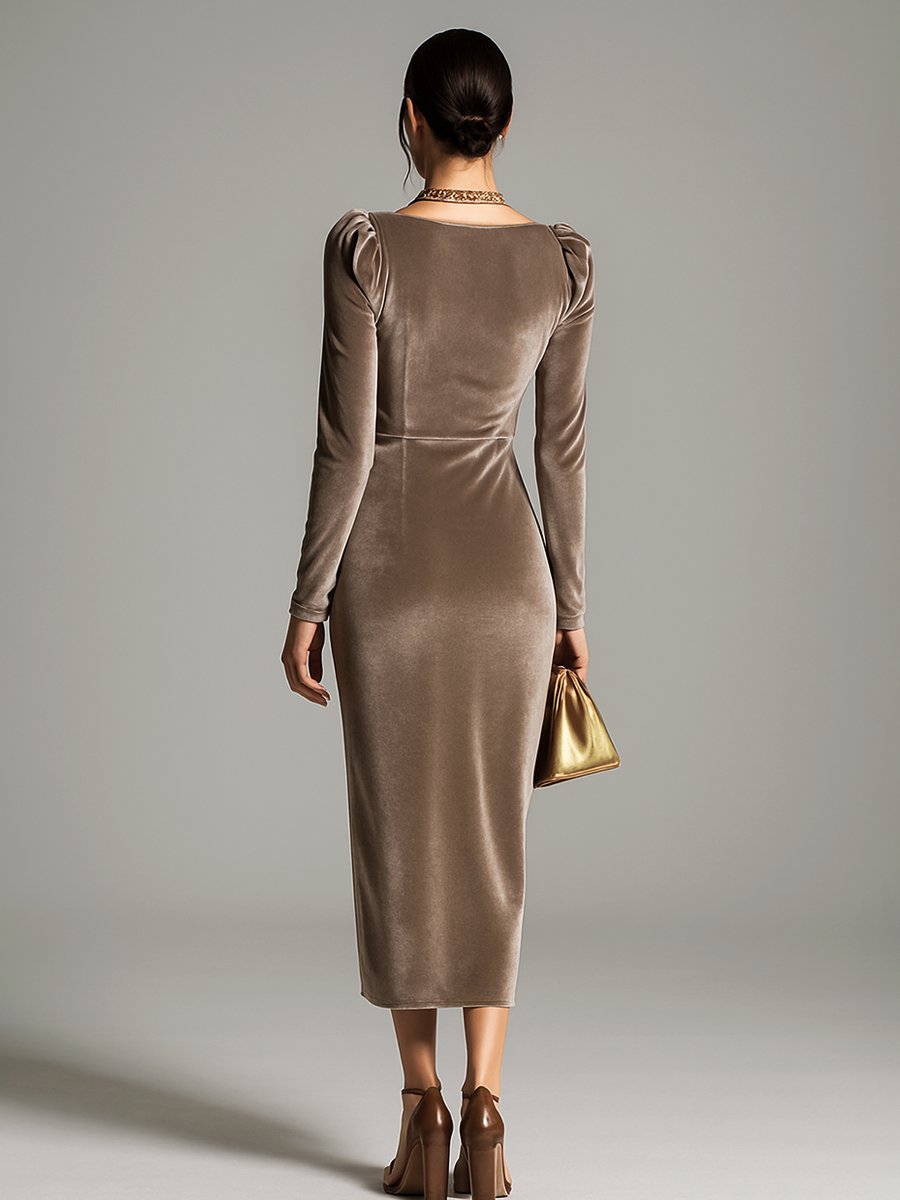 Laura | Kvinders Elegant Fløjl Midi Formal Dress Cowl-Neck Langærmet