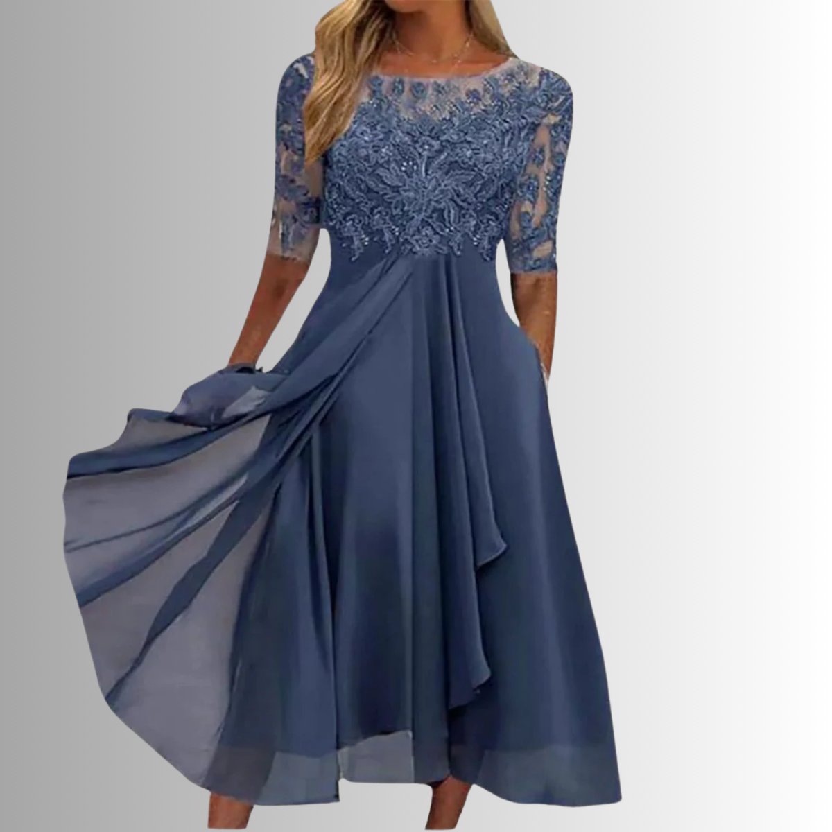 Nora | Kvinders Elegante Blondekjoler Chiffon Festkjole Halværme