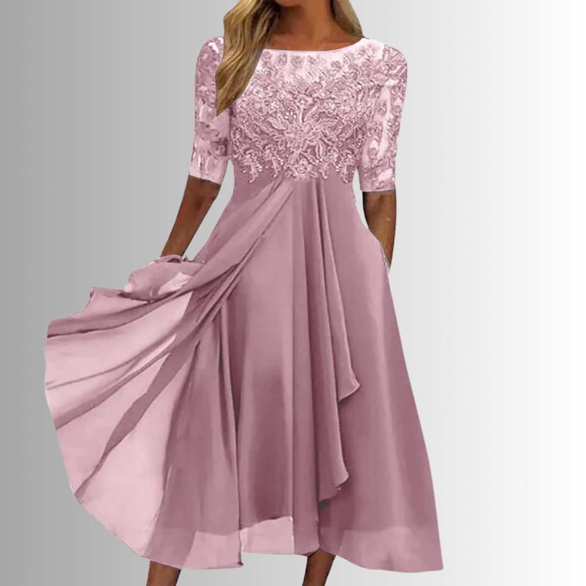 Nora | Kvinders Elegante Blondekjoler Chiffon Festkjole Halværme