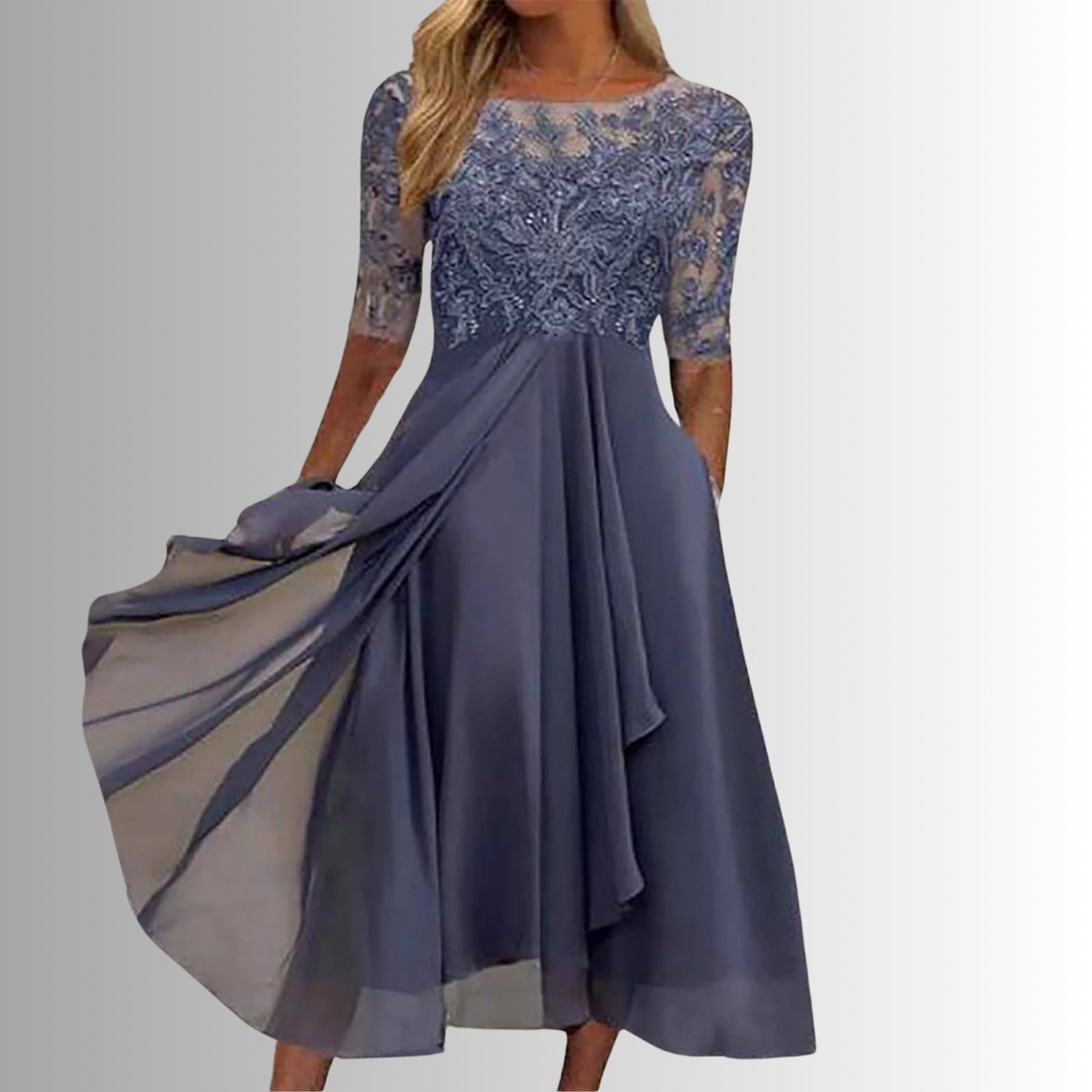 Nora | Kvinders Elegante Blondekjoler Chiffon Festkjole Halværme
