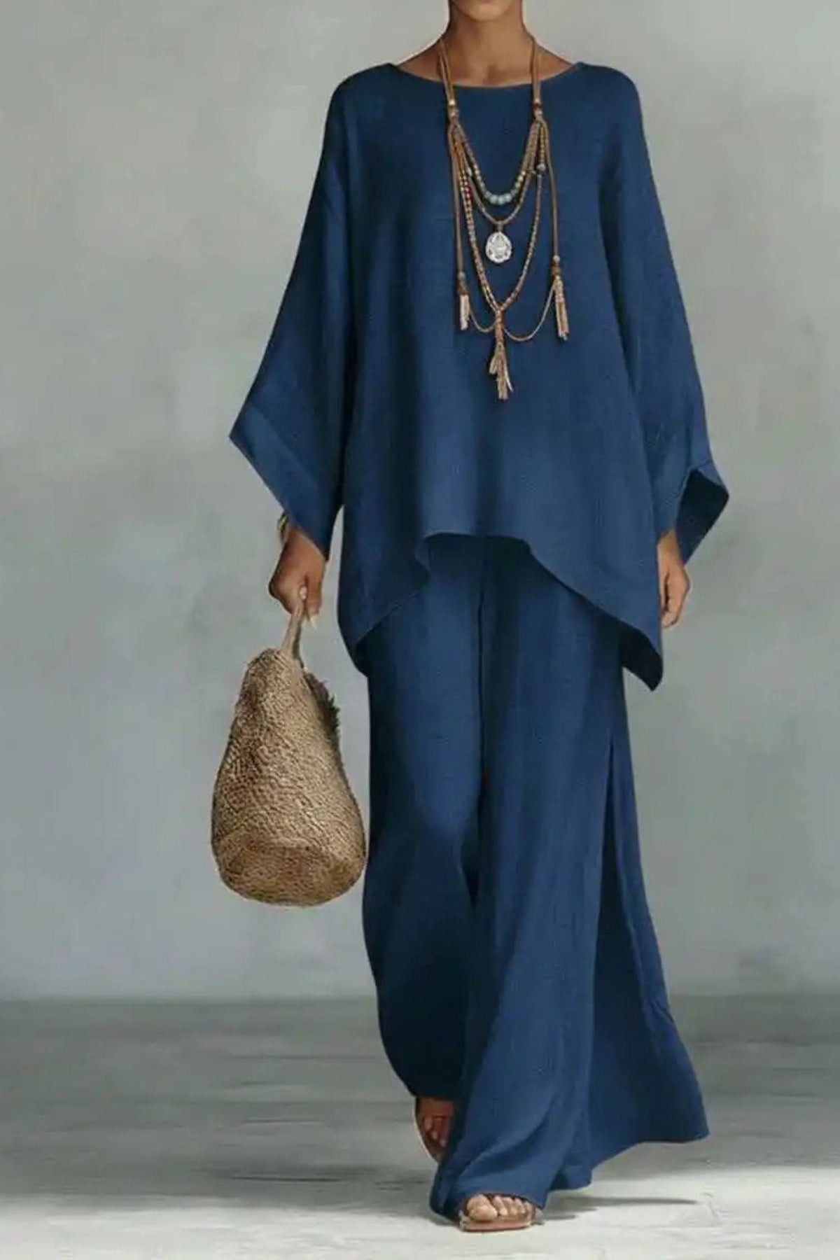 Sofia | Kvinders Oversized Linned Batwing-Top Wide-Leg Bukser Sæt