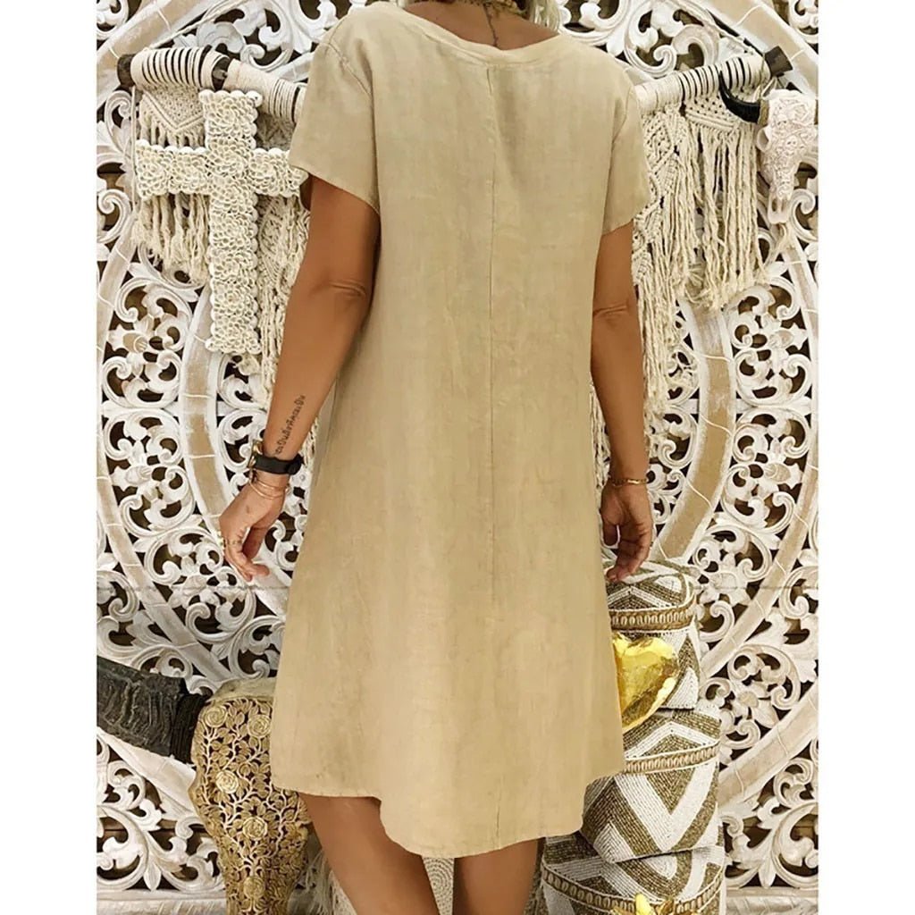 Agnes | Linen A-line Mini Kjole V-hals Korte Ærmer Sommer