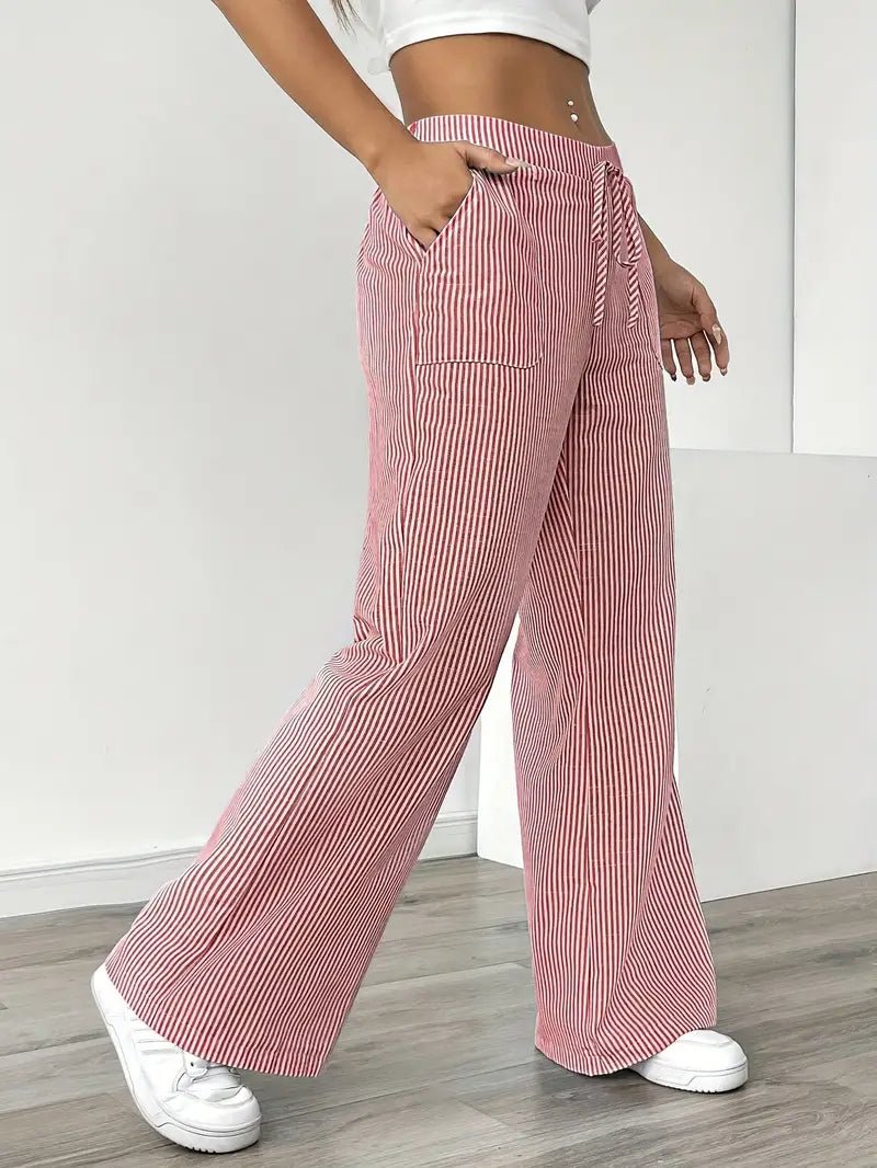 Clara | Linen Bukser Stribede Wide Leg med Lommer