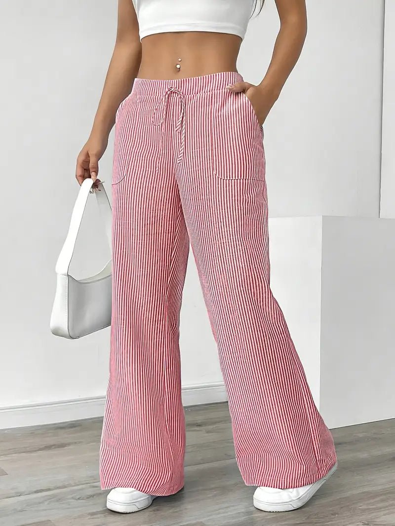 Clara | Linen Bukser Stribede Wide Leg med Lommer