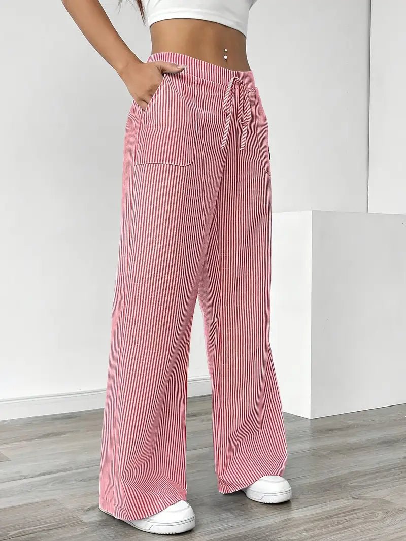 Clara | Linen Bukser Stribede Wide Leg med Lommer