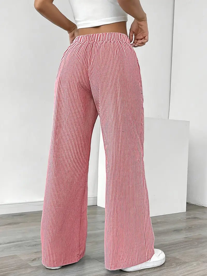Clara | Linen Bukser Stribede Wide Leg med Lommer