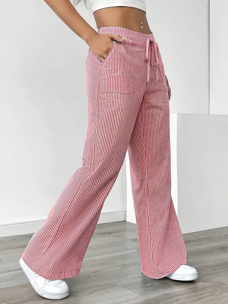 Clara | Linen Bukser Stribede Wide Leg med Lommer