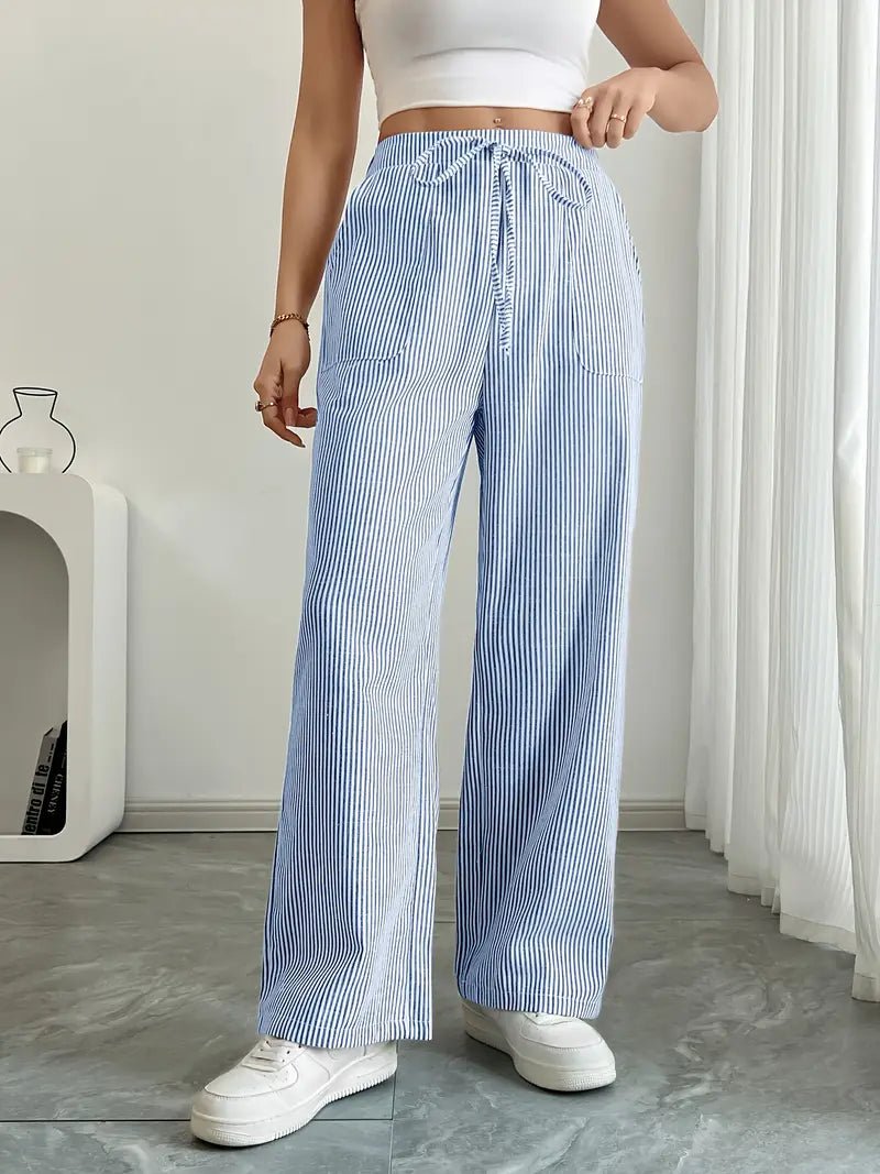 Clara | Linen Bukser Stribede Wide Leg med Lommer