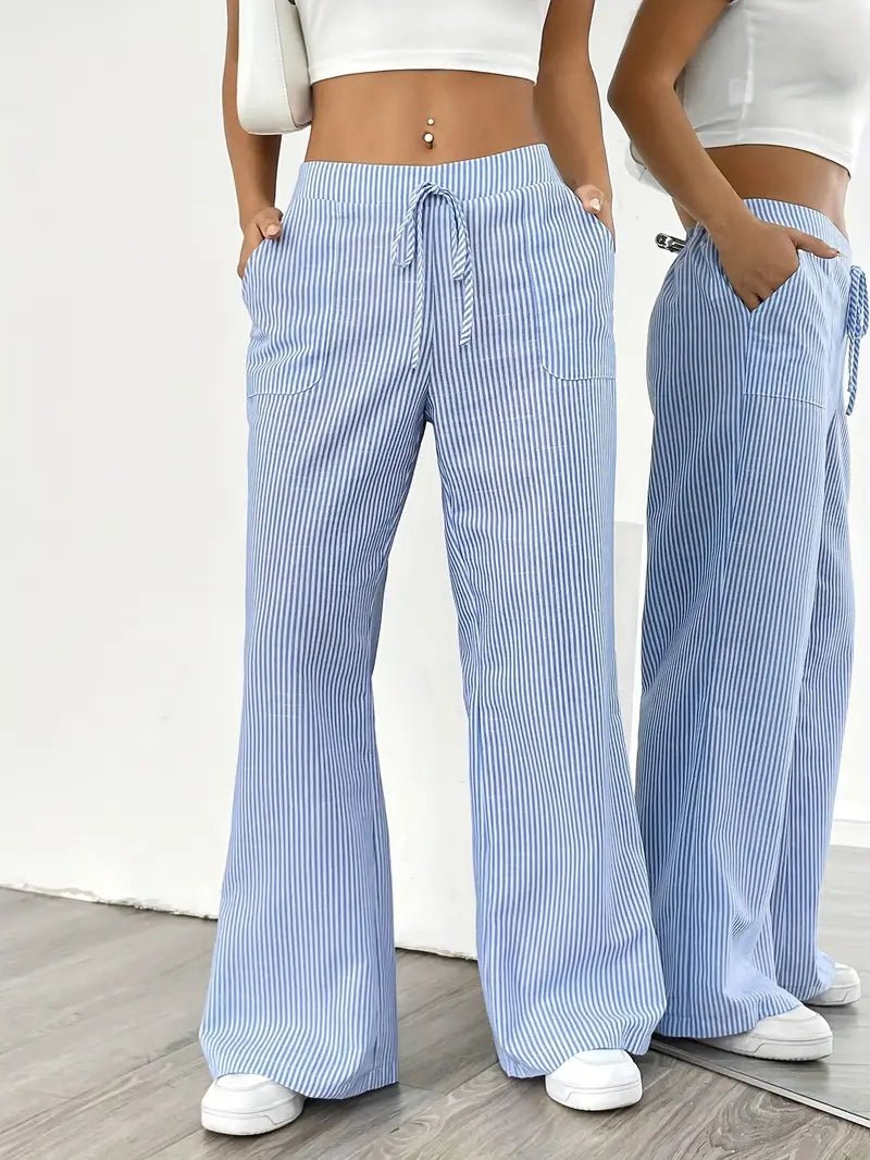 Clara | Linen Bukser Stribede Wide Leg med Lommer