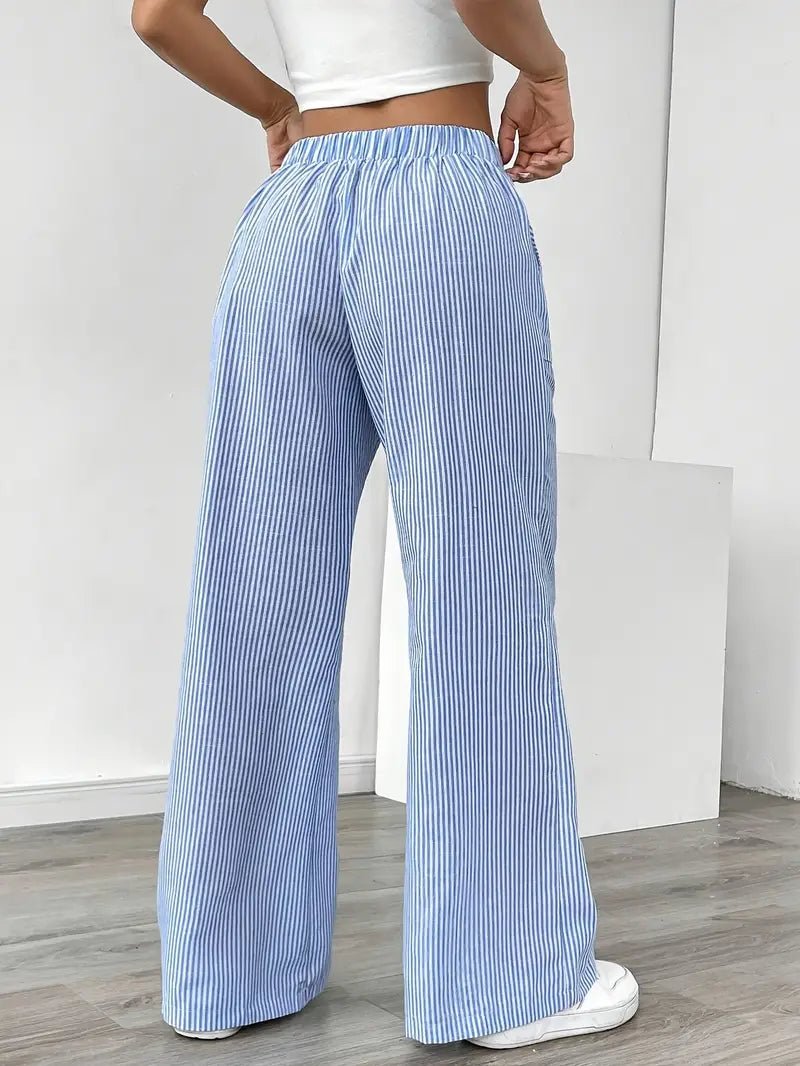 Clara | Linen Bukser Stribede Wide Leg med Lommer