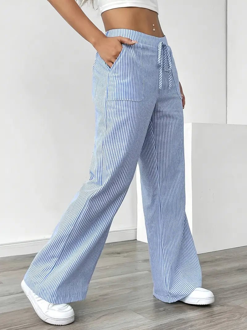 Clara | Linen Bukser Stribede Wide Leg med Lommer