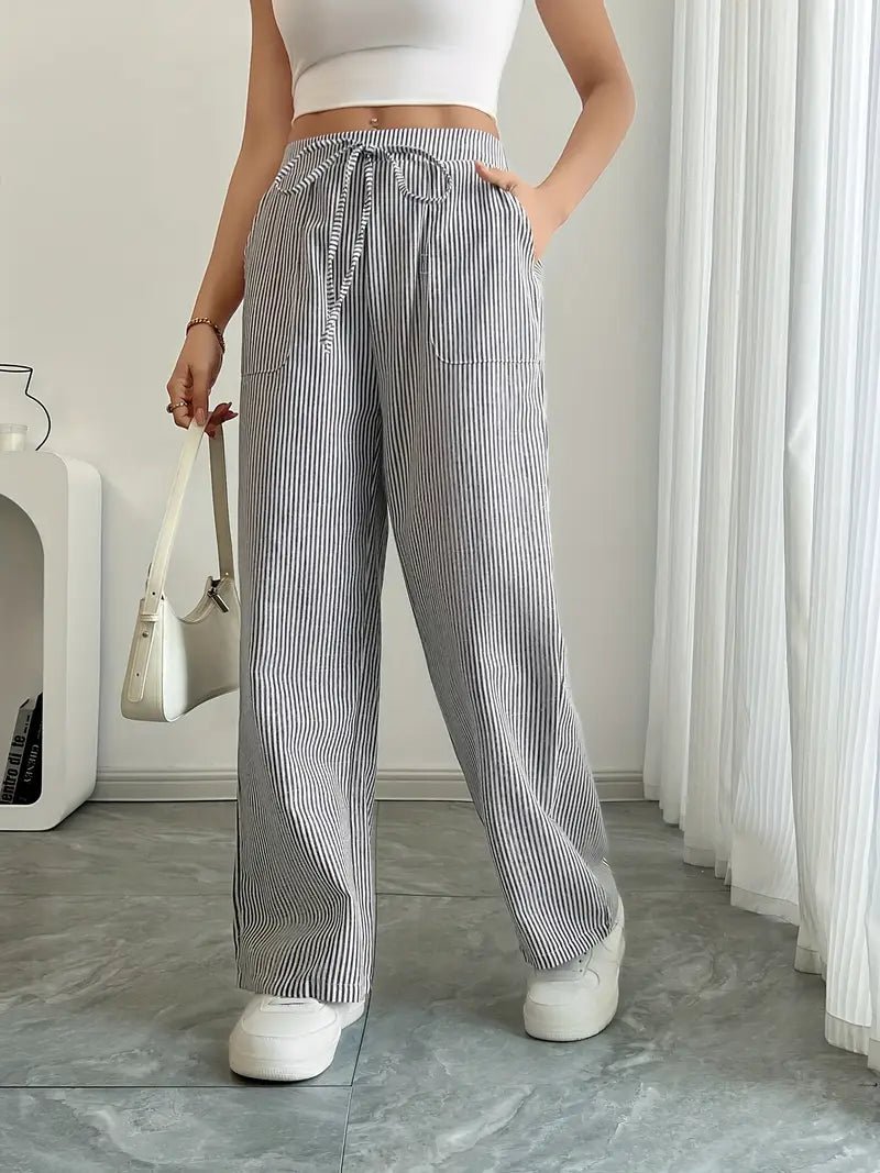 Clara | Linen Bukser Stribede Wide Leg med Lommer