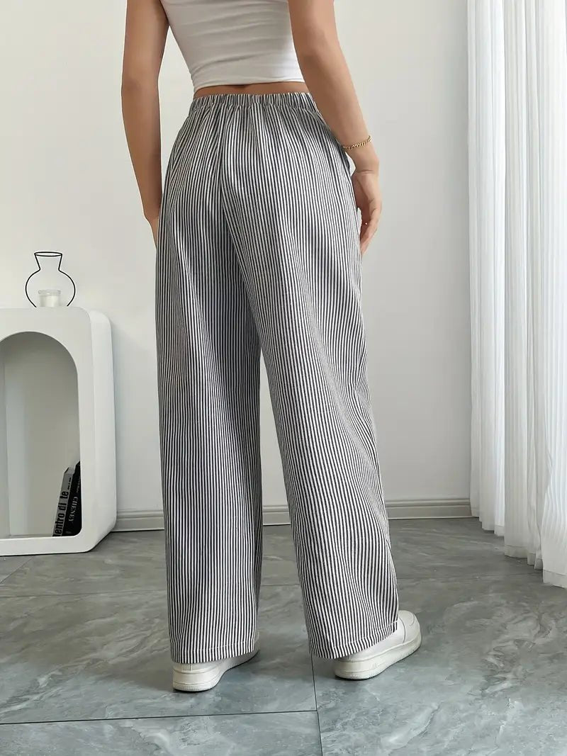 Clara | Linen Bukser Stribede Wide Leg med Lommer