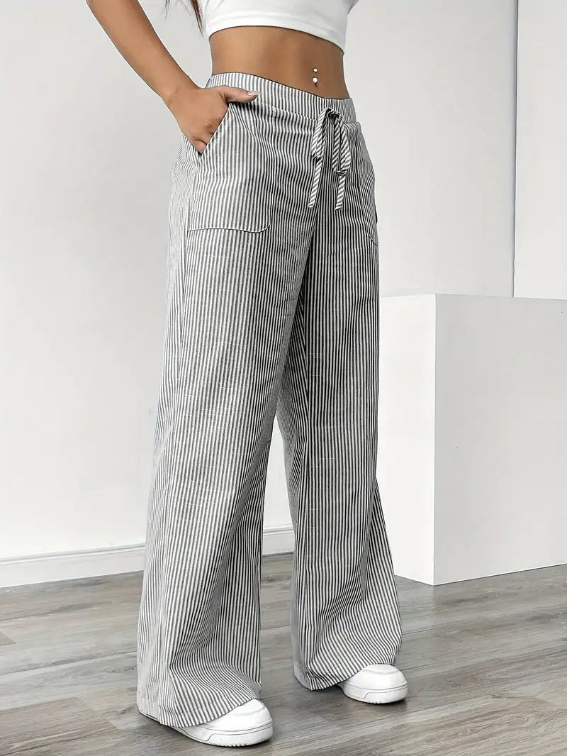 Clara | Linen Bukser Stribede Wide Leg med Lommer