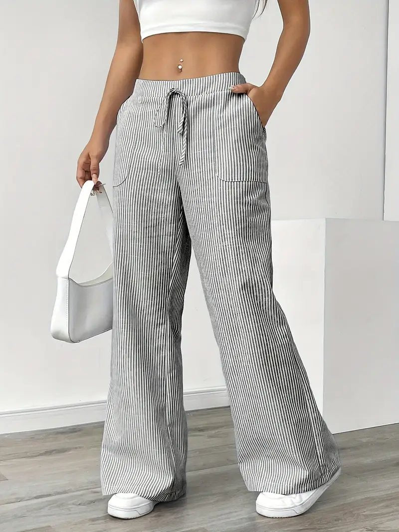 Clara | Linen Bukser Stribede Wide Leg med Lommer