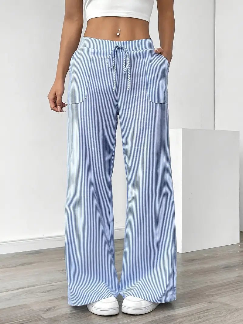 Clara | Linen Bukser Stribede Wide Leg med Lommer