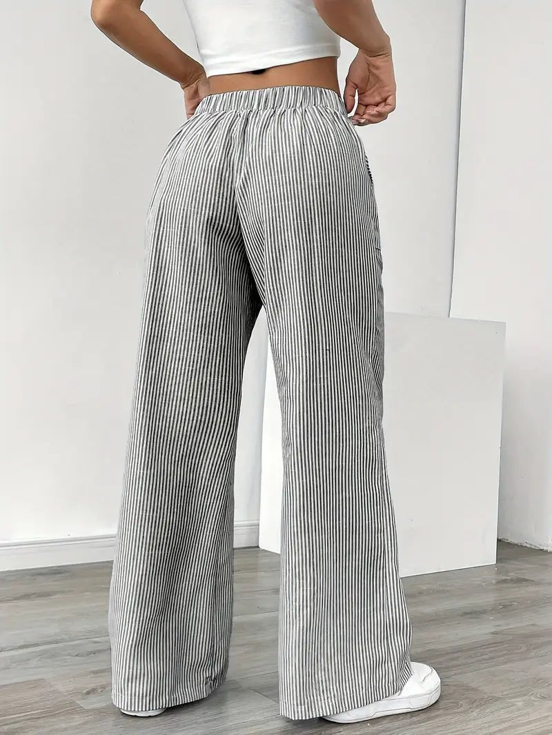 Clara | Linen Bukser Stribede Wide Leg med Lommer