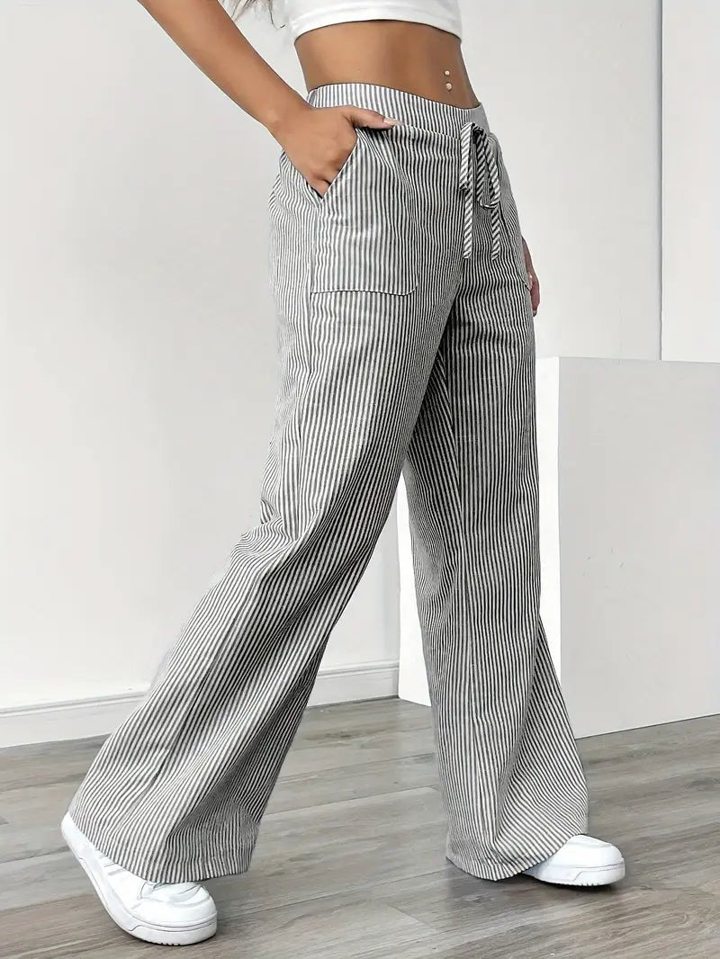 Clara | Linen Bukser Stribede Wide Leg med Lommer