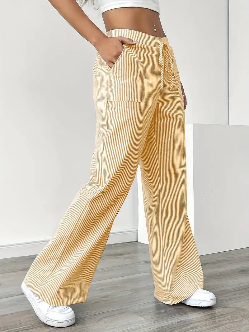 Clara | Linen Bukser Stribede Wide Leg med Lommer