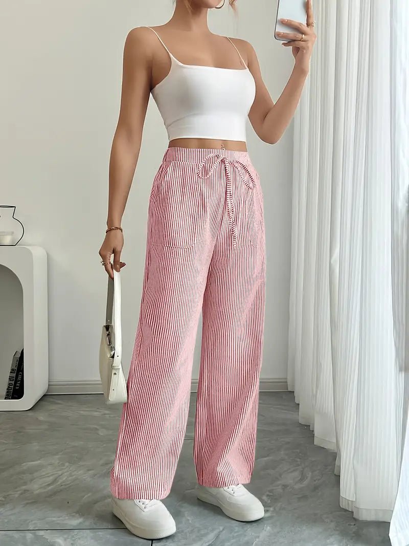 Clara | Linen Bukser Stribede Wide Leg med Lommer