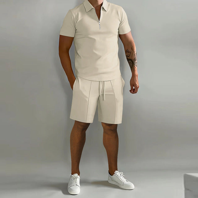 Arne | Herre Polo Med Lynlås Og Shorts Casual Sæt