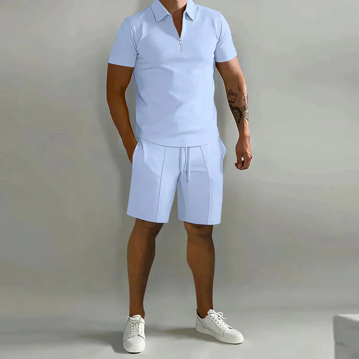 Arne | Herre Polo Med Lynlås Og Shorts Casual Sæt
