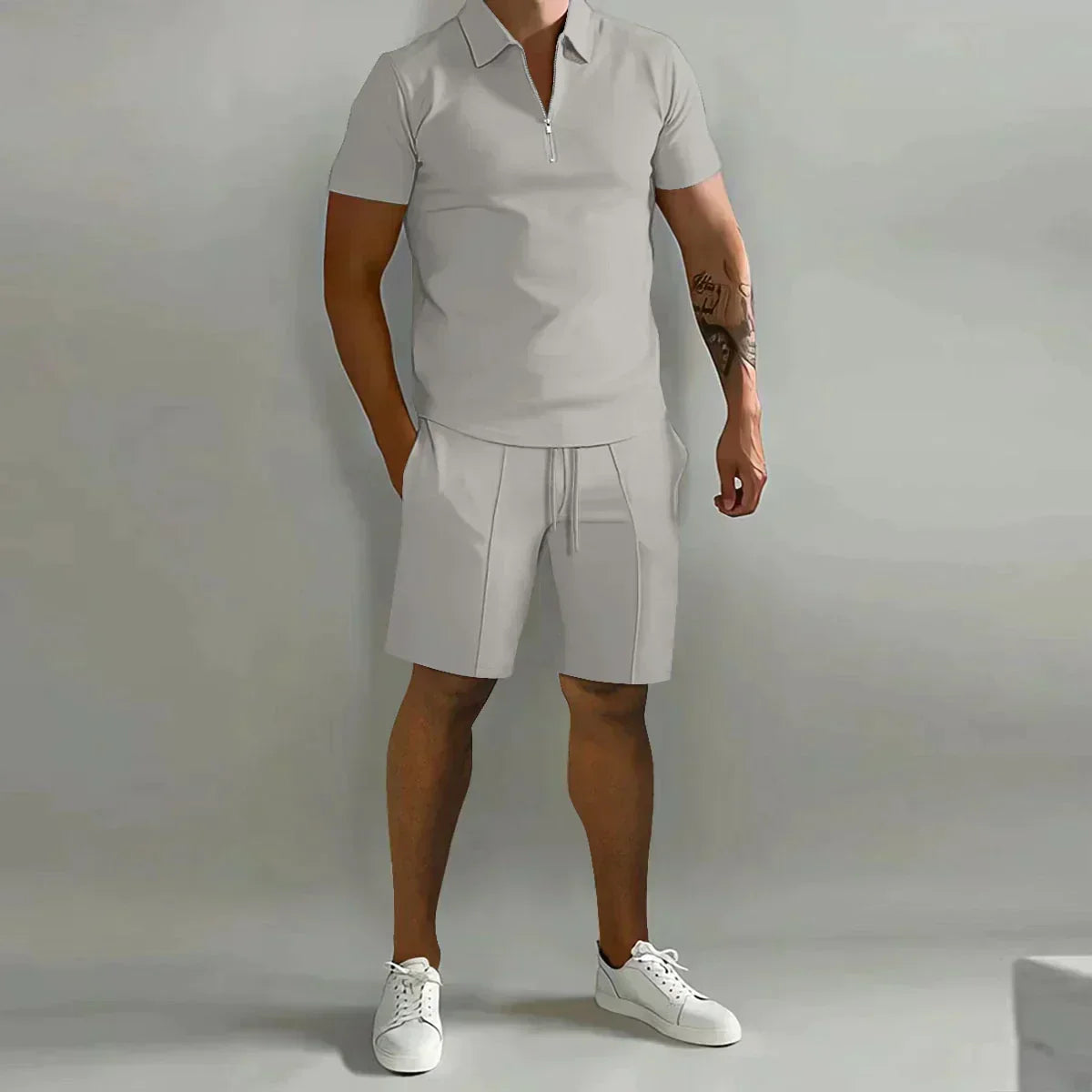 Arne | Herre Polo Med Lynlås Og Shorts Casual Sæt