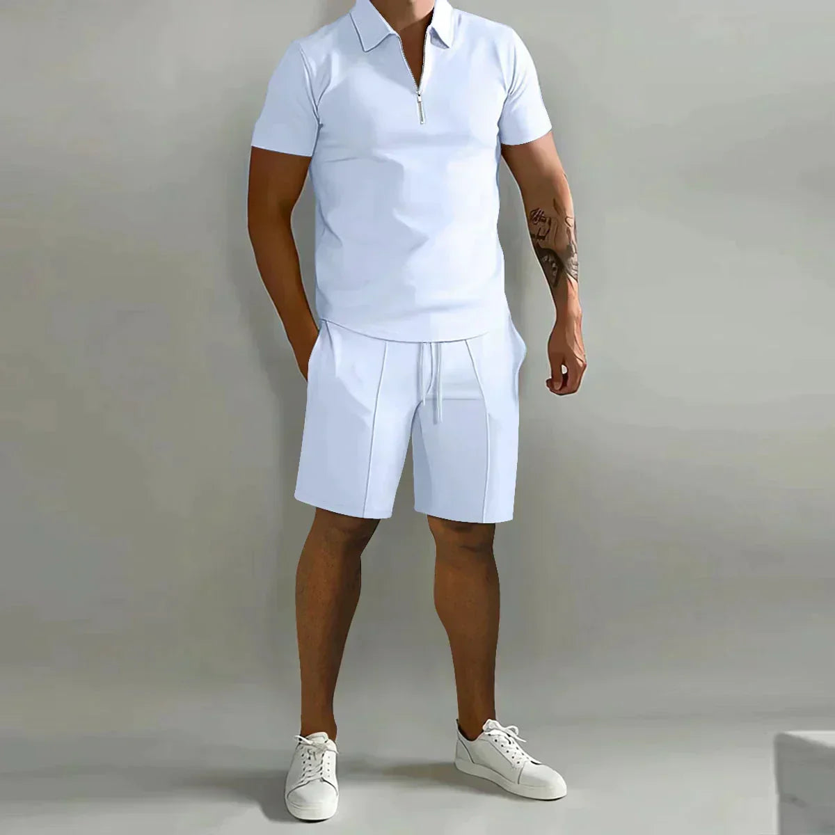 Arne | Herre Polo Med Lynlås Og Shorts Casual Sæt