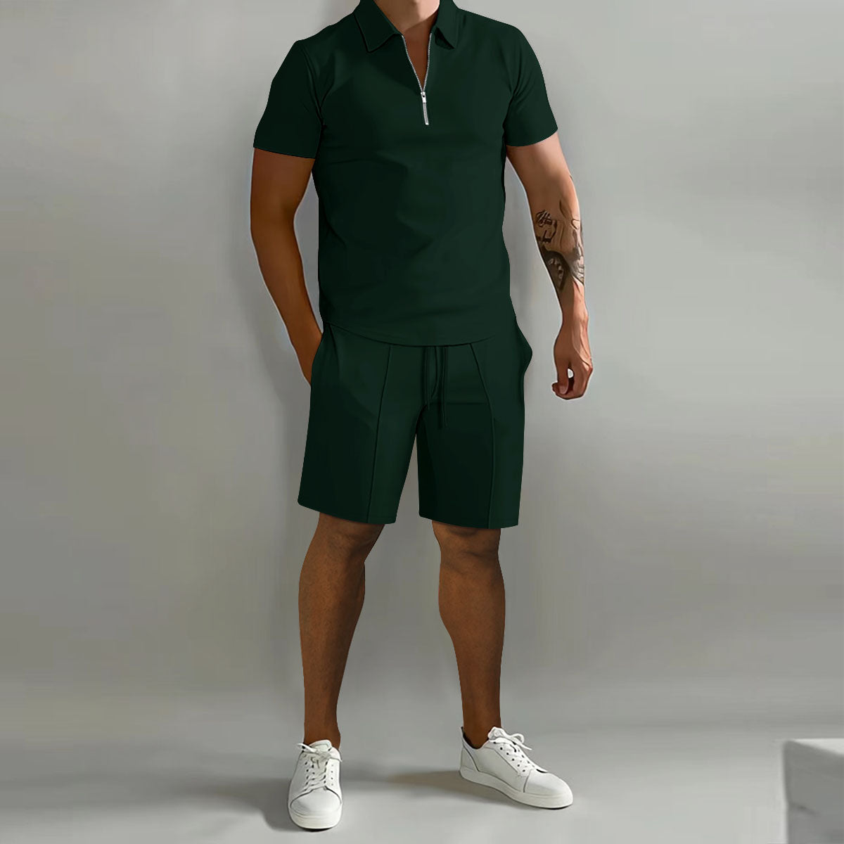 Arne | Herre Polo Med Lynlås Og Shorts Casual Sæt
