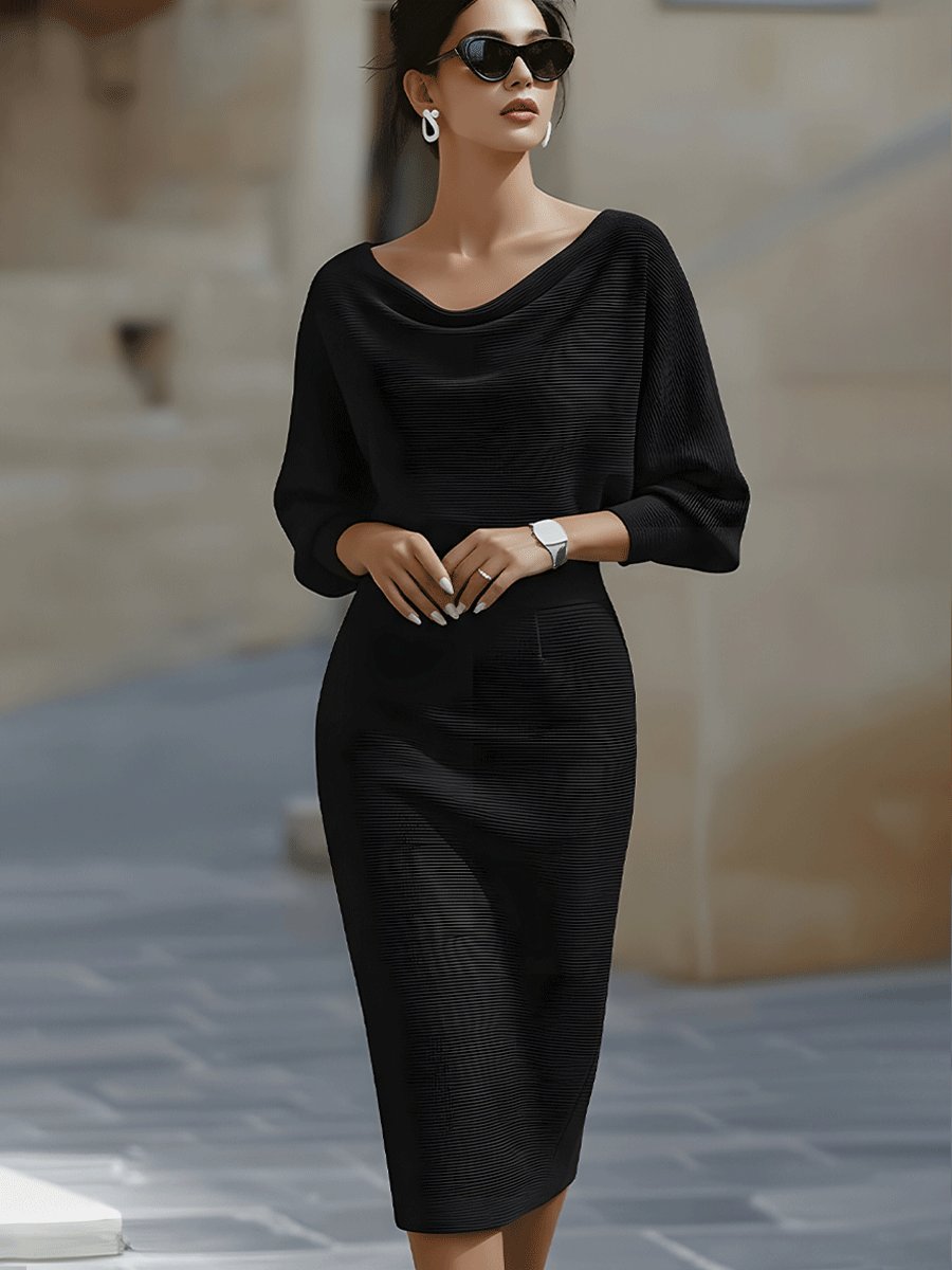 Clara | Midi Kjole Cowl-Hals Satin Bodycon Lang Ærme